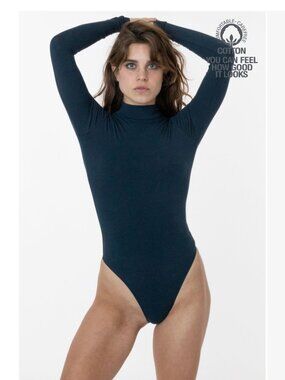 NWT Los Angeles Apparel Navy Long Sleeve Mock Neck Bodysuit